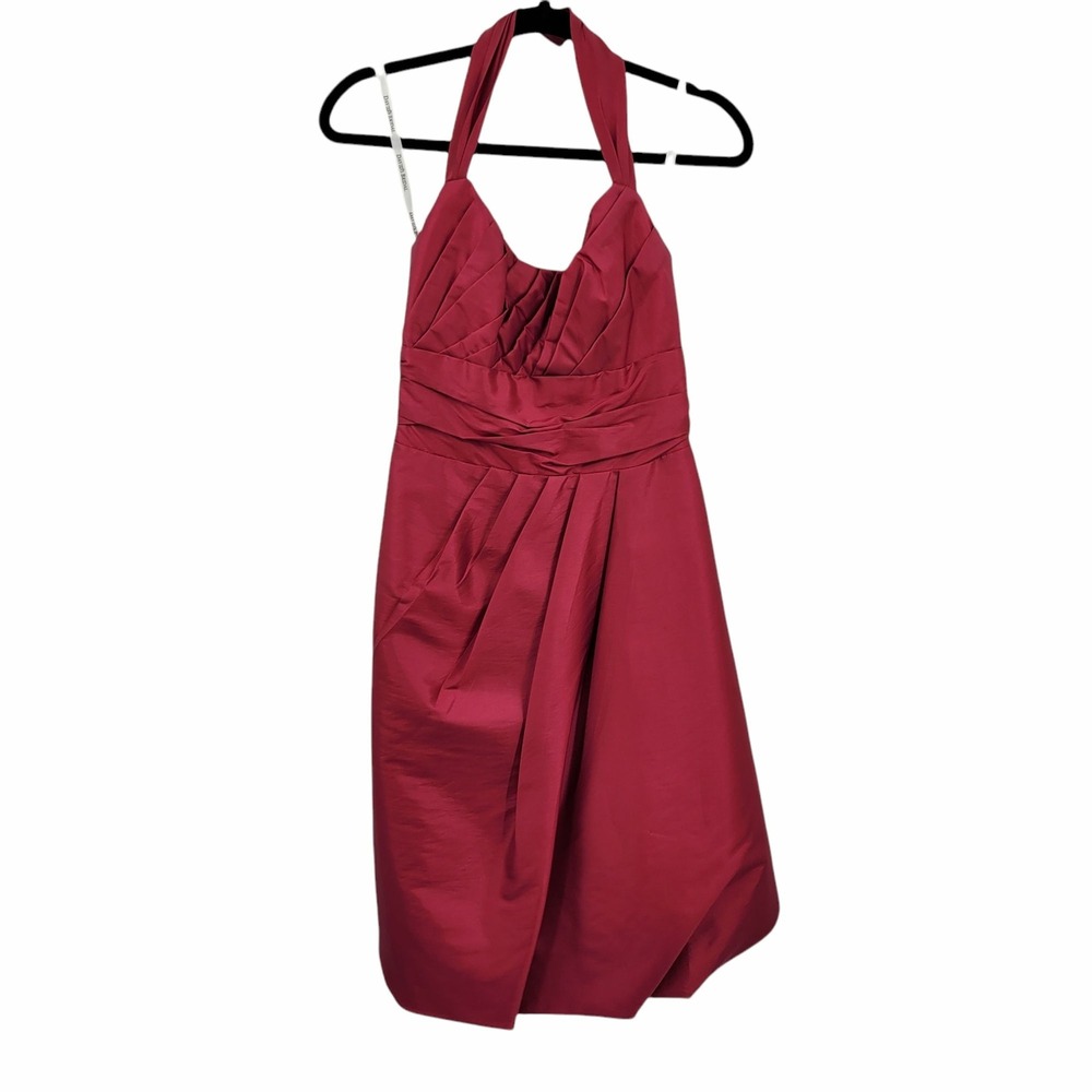 Vtg 80s Satin Halter Pleated Balloon Hem Mini Dress Sz XXS Hot Pink‎ HOCO Party